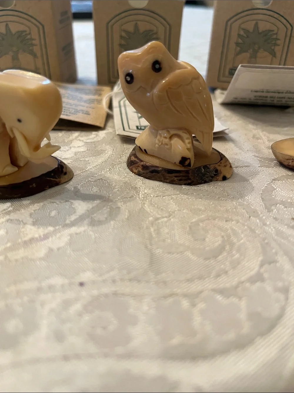 Habitat Figurine Set - 3 Hand Carved Tagua Nut Ecologically Ivory Animals/Bases